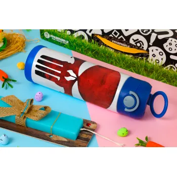 Red skull, Easter candle, Childrens hot water bottle, stainless steel, with safety straw, BLUE (500ml)