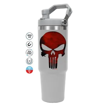 Red skull, ΓΚΡΙ χρώματος Θερμός Ανοξείδωτο 890ml (30oz) με χερούλι