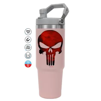 Red skull, ΡΟΖ χρώματος Θερμός Ανοξείδωτο 890ml (30oz) με χερούλι