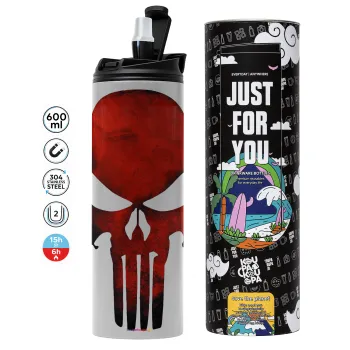 Red skull, Tumbler ποτήρι θερμό ΓΚΡΙ από ανοξείδωτο ατσάλι 600ml