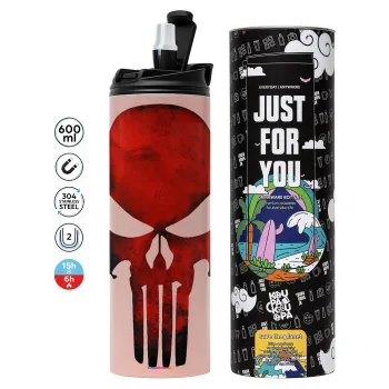Red skull, Tumbler ποτήρι θερμό ΡΟΖ από ανοξείδωτο ατσάλι 600ml
