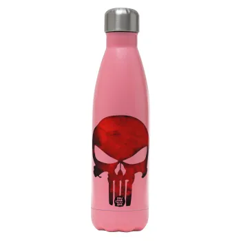 Red skull, Μεταλλικό παγούρι θερμός Ροζ Ματ (Stainless steel), διπλού τοιχώματος, 500ml