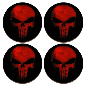 Red skull, ΣΕΤ x4 Σουβέρ ξύλινα στρογγυλά plywood (9cm)