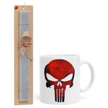Red skull, Πασχαλινή Λαμπάδα με Κούπα κεραμική (330ml) & κερί αρωματικό πλακέ (30cm) (ΓΚΡΙ)