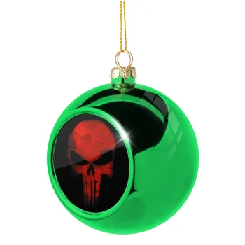 Red skull, Green Christmas tree ornament ball 8cm