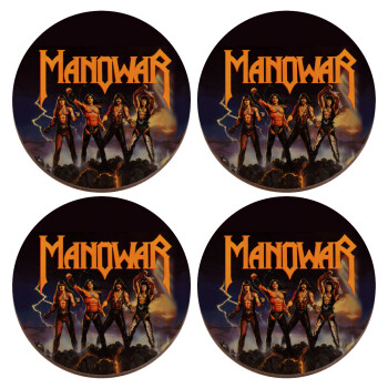 Manowar Fighting the world, ΣΕΤ x4 Σουβέρ ξύλινα στρογγυλά plywood (9cm)