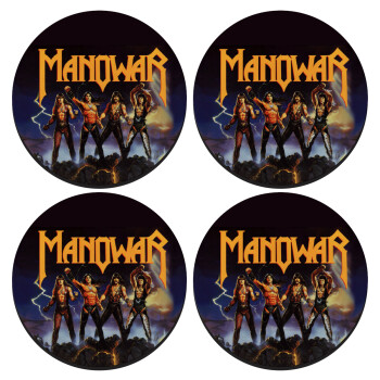 Manowar Fighting the world, ΣΕΤ 4 Σουβέρ ξύλινα στρογγυλά (9cm)