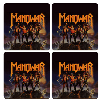Manowar Fighting the world, ΣΕΤ x4 Σουβέρ ξύλινα τετράγωνα plywood (9cm)