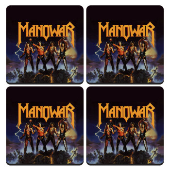 Manowar Fighting the world, ΣΕΤ 4 Σουβέρ ξύλινα τετράγωνα (9cm)