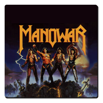 Manowar Fighting the world, Τετράγωνο μαγνητάκι ξύλινο 6x6cm