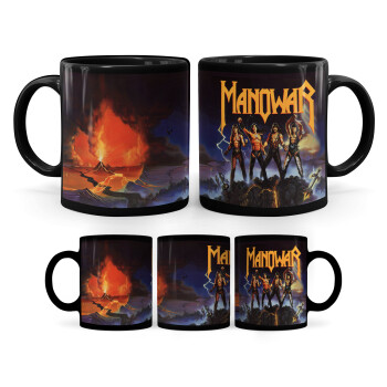 Manowar Fighting the world, Κούπα Μαύρη, κεραμική, 330ml