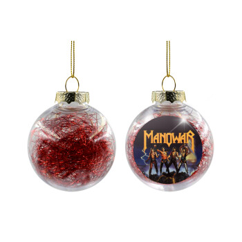 Manowar Fighting the world, Χριστουγεννιάτικη μπάλα δένδρου διάφανη με κόκκινο γέμισμα 8cm
