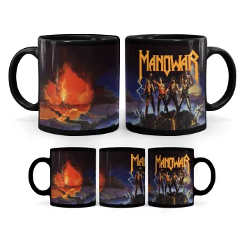 Manowar Fighting the world, Κούπα Μαύρη, κεραμική, 330ml