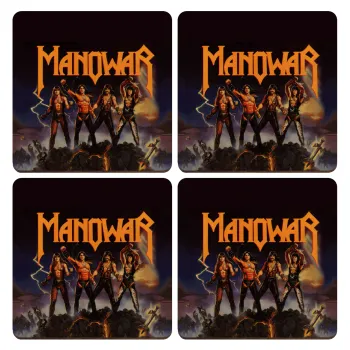 Manowar Fighting the world, ΣΕΤ x4 Σουβέρ ξύλινα τετράγωνα plywood (9cm)