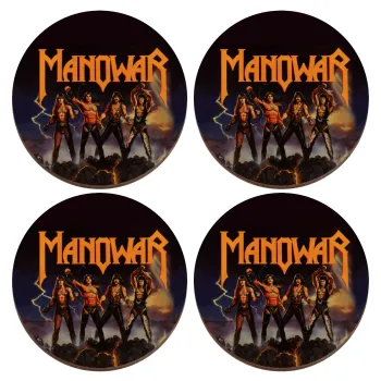 Manowar Fighting the world, ΣΕΤ x4 Σουβέρ ξύλινα στρογγυλά plywood (9cm)