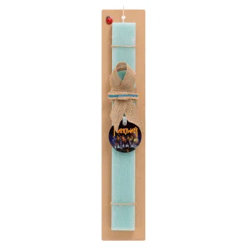 Manowar Fighting the world, Easter Set, wooden keychain & aromatic flat Easter candle (30cm) (TURQUOISE)