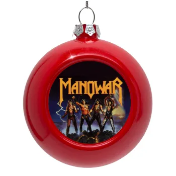 Manowar Fighting the world, Red Christmas tree ornament bauble 8cm