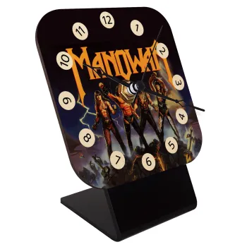 Manowar Fighting the world, Quartz Table clock in natural wood (10cm)