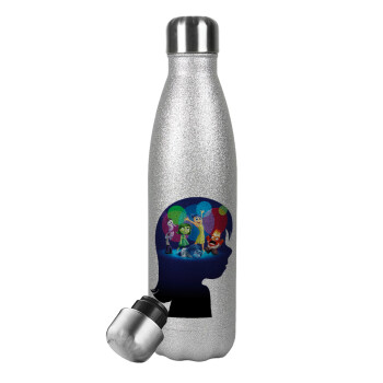 Τα Μυαλά που Κουβαλάς, Metallic Glitter Silver Thermos Flask (Stainless steel), double-walled, 500ml