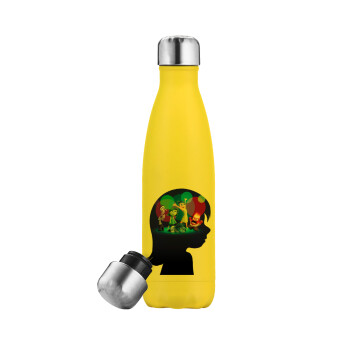 Τα Μυαλά που Κουβαλάς, Yellow Stainless Steel Metallic Thermos, double-walled, 500ml