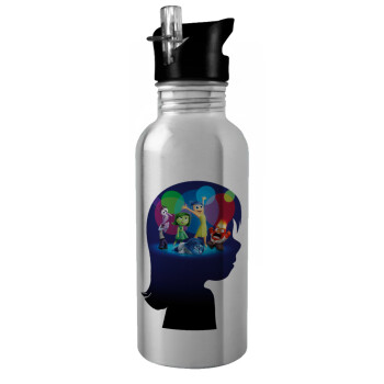 Τα Μυαλά που Κουβαλάς, Water bottle Silver with straw, stainless steel 600ml