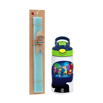 Τα Μυαλά που Κουβαλάς, Easter Set, Children's thermal stainless steel bottle with safety straw, green/blue (350ml) & aromatic flat Easter candle (30cm) (TURQUOISE)