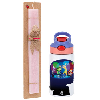 Τα Μυαλά που Κουβαλάς, Easter Set, Children's thermal stainless steel water bottle with safety straw, pink/purple (350ml) & Easter scented flat candle (30cm) (PINK)