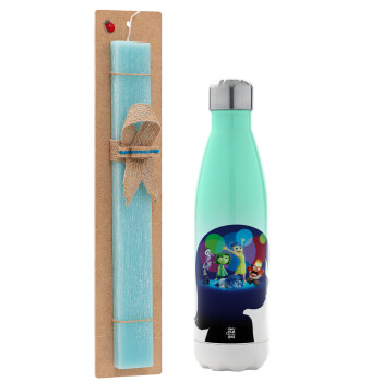 Τα Μυαλά που Κουβαλάς, Easter Set, Metallic green/white thermos (Stainless steel), double-walled, 500ml & scented flat Easter candle (30cm) (TURQUOISE)
