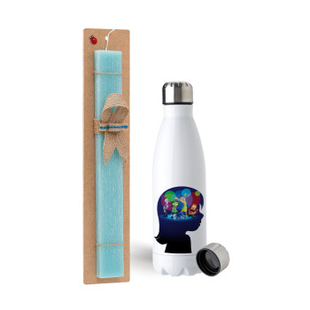 Τα Μυαλά που Κουβαλάς, Easter Set, metallic stainless steel water bottle (750ml) & aromatic flat Easter candle (30cm) (TURQUOISE)