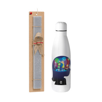 Τα Μυαλά που Κουβαλάς, Easter Set, metallic stainless thermos bottle (500ml) & scented flat Easter candle (30cm) (GRAY)