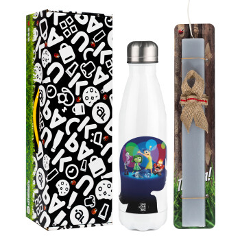 Τα Μυαλά που Κουβαλάς, Easter candle, metallic white thermos bottle (500ml) & aromatic flat candle (30cm) (GRAY)