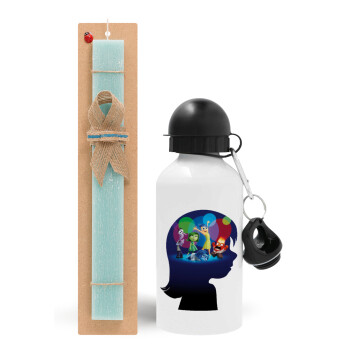 Τα Μυαλά που Κουβαλάς, Easter Set, metallic aluminum water bottle (500ml) & scented flat candle (30cm) (TURQUOISE)