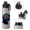 Metallic water bottle with safety cap, 850ml aluminum