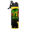 Metallic water bottle with safety lid, 850ml aluminum