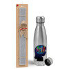 Easter Set, metallic Inox water bottle (750ml) & aromatic flat Easter candle (30cm) (GRAY)