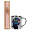 Easter Set, metallic thermal cup (300ml) & aromatic flat Easter candle (30cm) (PINK)