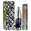 Easter Set, metallic stainless thermos flask (500ml) & scented flat Easter candle (30cm) (GRAY)