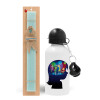 Easter Set, metallic aluminum water bottle (500ml) & scented flat candle (30cm) (TURQUOISE)