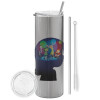 Tumbler stainless steel Silver 600ml, with metal straw & cleaning brush