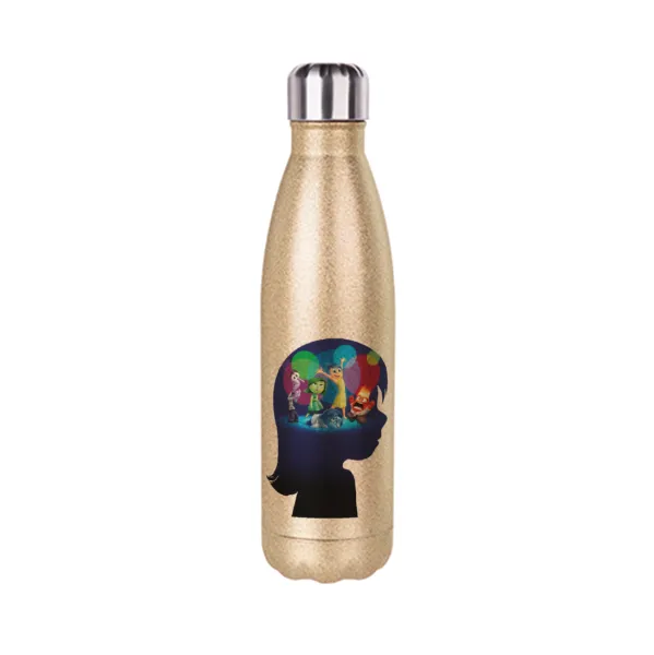 Τα Μυαλά που Κουβαλάς — Glitter gold stainless steel thermos bottle, double-walled, 500ml