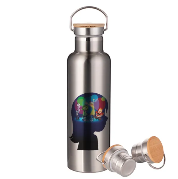 Τα Μυαλά που Κουβαλάς — Stainless steel Silver with wooden lid (bamboo), double wall, 750ml