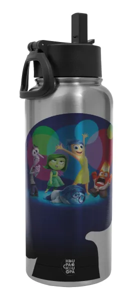 Τα Μυαλά που Κουβαλάς — Metal mug thermo Silver with Straw and Spout Lid (Stainless steel), double wall, 950ml