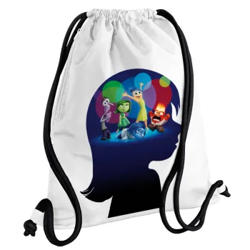 Τα Μυαλά που Κουβαλάς, Τσάντα πλάτης πουγκί GYMBAG λευκή, με τσέπη (40x48cm) & χονδρά κορδόνια