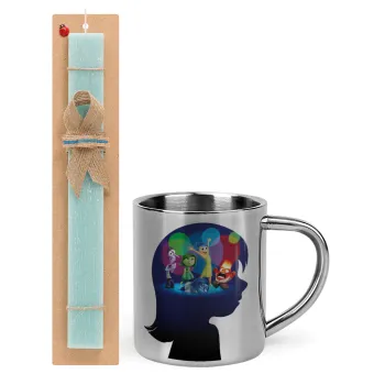 Τα Μυαλά που Κουβαλάς, Easter Set, metallic thermal cup (300ml) & aromatic flat Easter candle (30cm) (TURQUOISE)