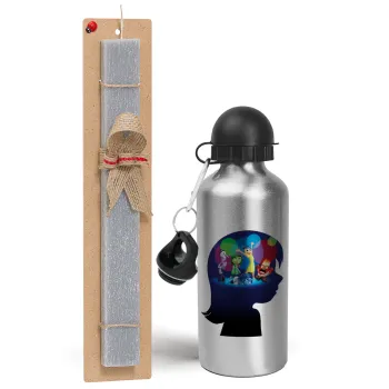 Τα Μυαλά που Κουβαλάς, Easter Set, metallic silver aluminum water bottle (500ml) & aromatic flat Easter candle (30cm) (GRAY)