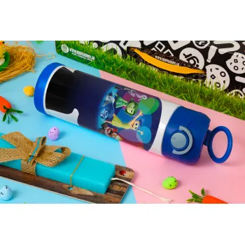 Τα Μυαλά που Κουβαλάς, Easter candle, Childrens hot water bottle, stainless steel, with safety straw, BLUE (500ml)