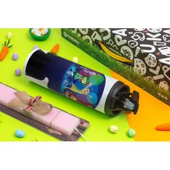 Τα Μυαλά που Κουβαλάς, Easter candle,Travel Tumbler 2 Lids, with metal straw & cleaning brush & aromatic flat candle (30cm) (PINK)