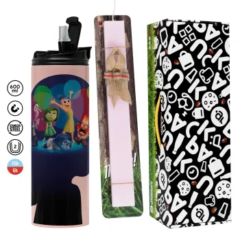 Τα Μυαλά που Κουβαλάς, Πασχαλινή Λαμπάδα με  ΡΟΖ Travel Tumbler θερμό (600ml, BPA free) & κερί αρωματικό πλακέ (30cm) (ΡΟΖ)