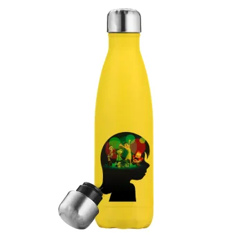 Τα Μυαλά που Κουβαλάς, Yellow Stainless Steel Metallic Thermos, double-walled, 500ml