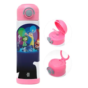 Τα Μυαλά που Κουβαλάς, Children's hot water bottle, stainless steel, with safety straw, PINK (500ml)